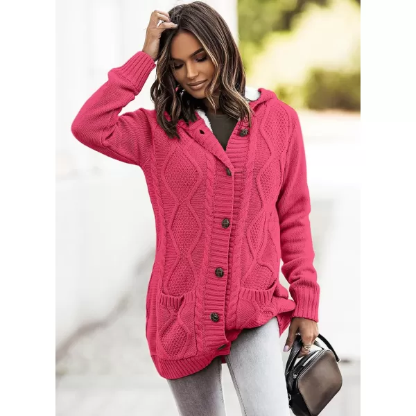 Sidefeel Women's Cardigan Sweaters Hooded Fleece Lined Button Down Front Jackets Winter Coat with Pockets