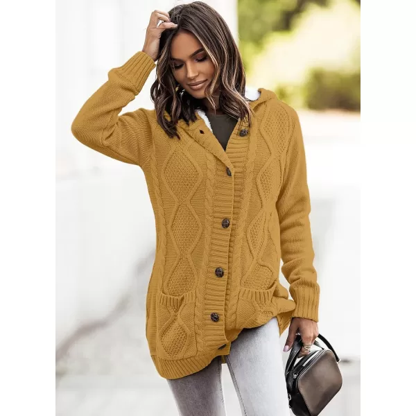 Sidefeel Women's Cardigan Sweaters Hooded Fleece Lined Button Down Front Jackets Winter Coat with Pockets