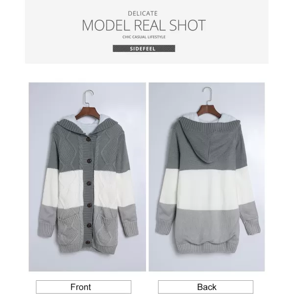 Sidefeel Women's Cardigan Sweaters Hooded Fleece Lined Button Down Front Jackets Winter Coat with Pockets