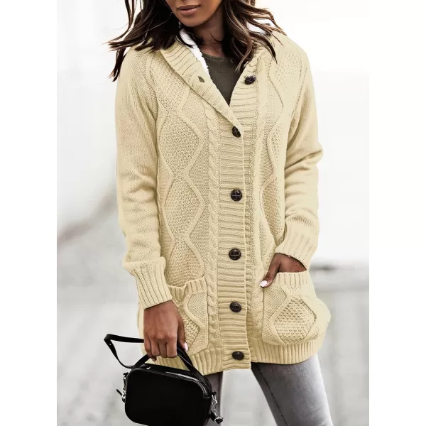 Sidefeel Women's Cardigan Sweaters Hooded Fleece Lined Button Down Front Jackets Winter Coat with Pockets