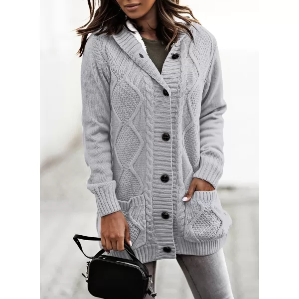 Sidefeel Women's Cardigan Sweaters Hooded Fleece Lined Button Down Front Jackets Winter Coat with Pockets