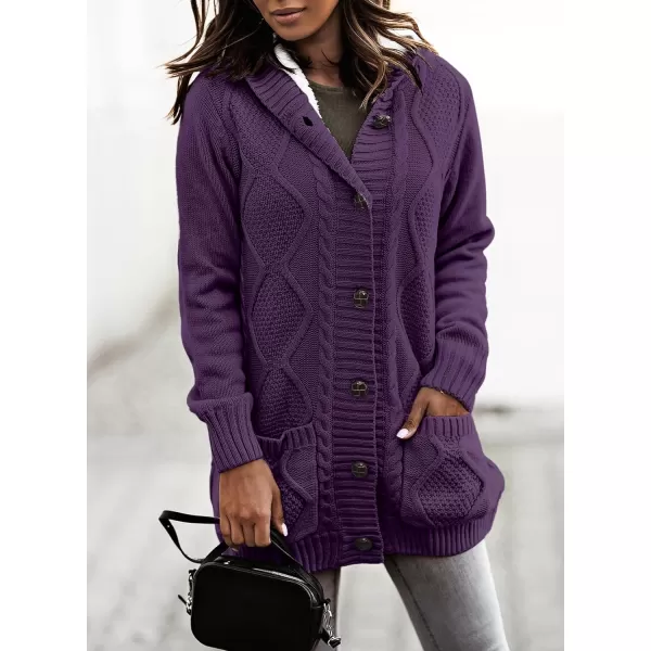 Sidefeel Women's Cardigan Sweaters Hooded Fleece Lined Button Down Front Jackets Winter Coat with Pockets