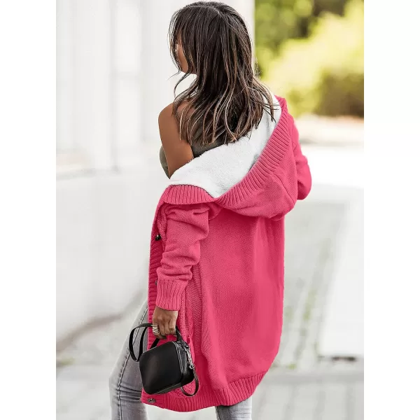 Sidefeel Women's Cardigan Sweaters Hooded Fleece Lined Button Down Front Jackets Winter Coat with Pockets