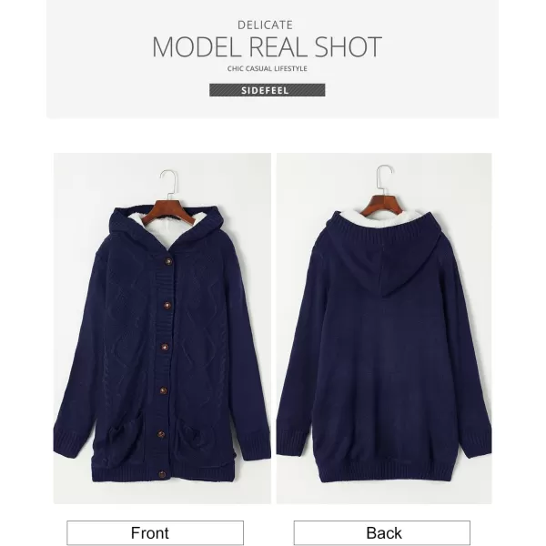 Sidefeel Women's Cardigan Sweaters Hooded Fleece Lined Button Down Front Jackets Winter Coat with Pockets