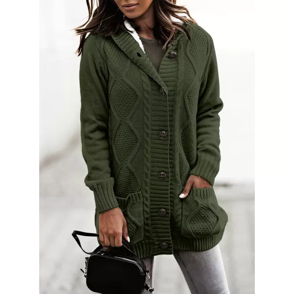 Sidefeel Women's Cardigan Sweaters Hooded Fleece Lined Button Down Front Jackets Winter Coat with Pockets