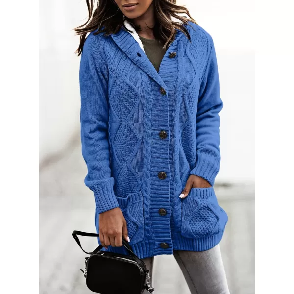 Sidefeel Women's Cardigan Sweaters Hooded Fleece Lined Button Down Front Jackets Winter Coat with Pockets