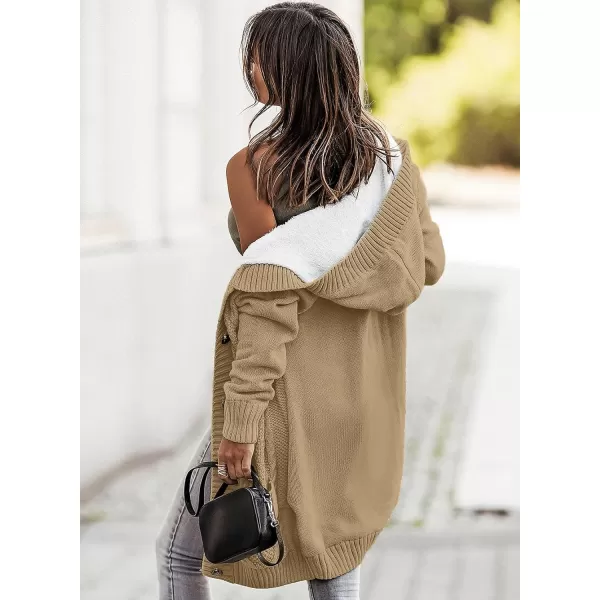 Sidefeel Women's Cardigan Sweaters Hooded Fleece Lined Button Down Front Jackets Winter Coat with Pockets