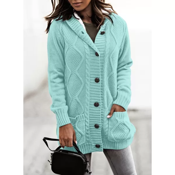 Sidefeel Women's Cardigan Sweaters Hooded Fleece Lined Button Down Front Jackets Winter Coat with Pockets