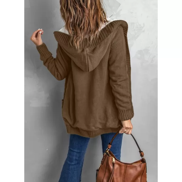 Sidefeel Women's Cardigan Sweaters Hooded Fleece Lined Button Down Front Jackets Winter Coat with Pockets