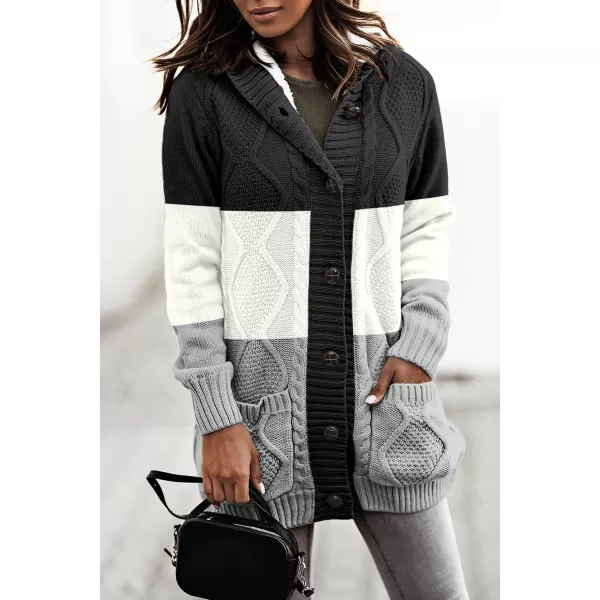 Sidefeel Women's Cardigan Sweaters Hooded Fleece Lined Button Down Front Jackets Winter Coat with Pockets
