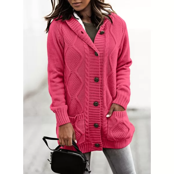 Sidefeel Women's Cardigan Sweaters Hooded Fleece Lined Button Down Front Jackets Winter Coat with Pockets