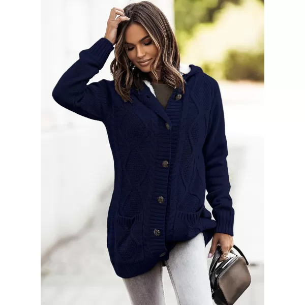 Sidefeel Women's Cardigan Sweaters Hooded Fleece Lined Button Down Front Jackets Winter Coat with Pockets