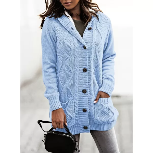 Sidefeel Women's Cardigan Sweaters Hooded Fleece Lined Button Down Front Jackets Winter Coat with Pockets