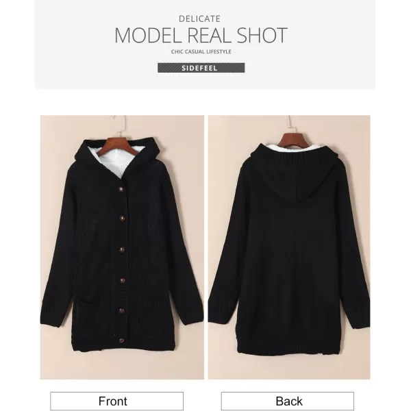 Sidefeel Women's Cardigan Sweaters Hooded Fleece Lined Button Down Front Jackets Winter Coat with Pockets