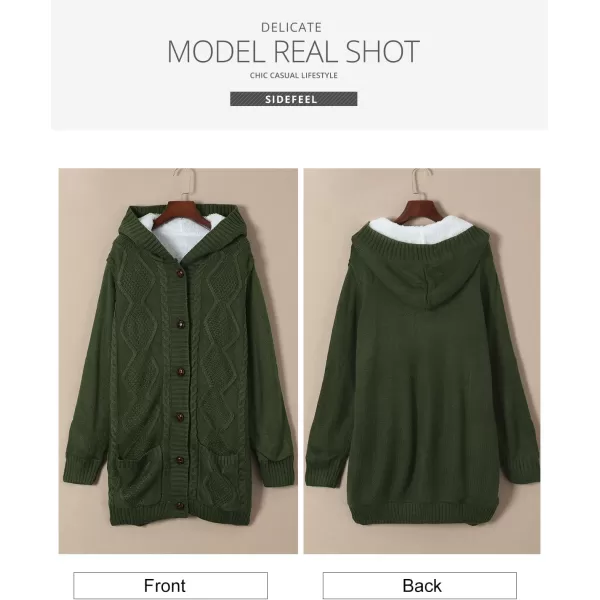 Sidefeel Women's Cardigan Sweaters Hooded Fleece Lined Button Down Front Jackets Winter Coat with Pockets