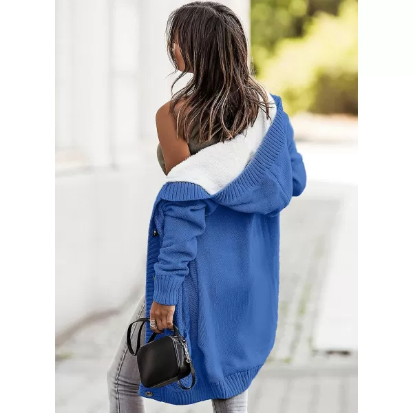 Sidefeel Women's Cardigan Sweaters Hooded Fleece Lined Button Down Front Jackets Winter Coat with Pockets