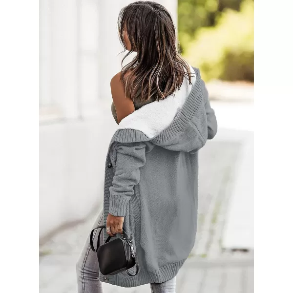 Sidefeel Women's Cardigan Sweaters Hooded Fleece Lined Button Down Front Jackets Winter Coat with Pockets