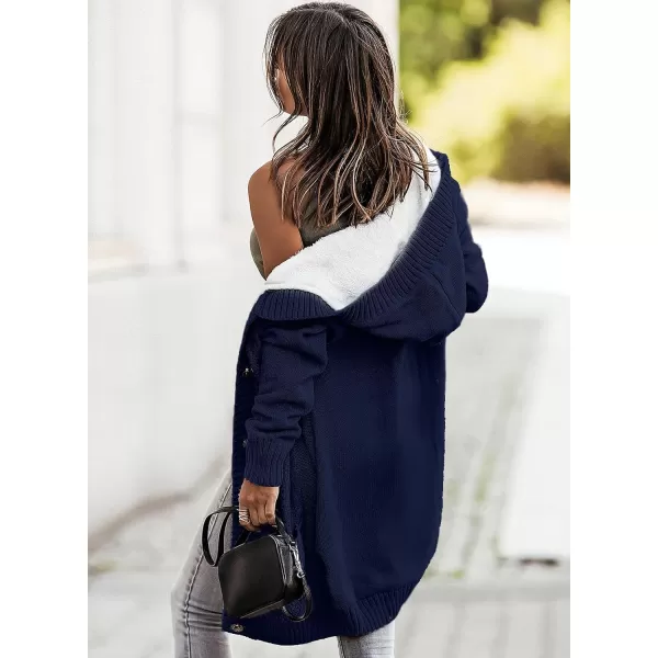 Sidefeel Women's Cardigan Sweaters Hooded Fleece Lined Button Down Front Jackets Winter Coat with Pockets