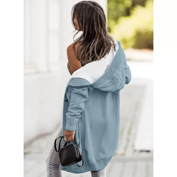 Sidefeel Women's Cardigan Sweaters Hooded Fleece Lined Button Down Front Jackets Winter Coat with Pockets