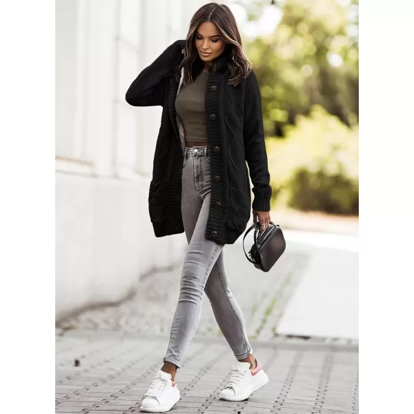 Sidefeel Women's Cardigan Sweaters Hooded Fleece Lined Button Down Front Jackets Winter Coat with Pockets