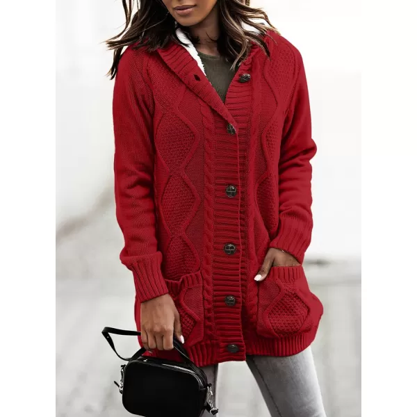 Sidefeel Women's Cardigan Sweaters Hooded Fleece Lined Button Down Front Jackets Winter Coat with Pockets