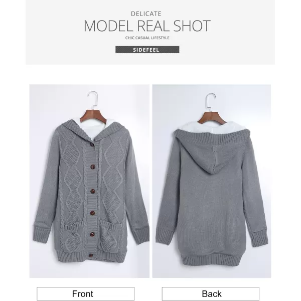 Sidefeel Women's Cardigan Sweaters Hooded Fleece Lined Button Down Front Jackets Winter Coat with Pockets