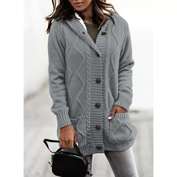 Sidefeel Women's Cardigan Sweaters Hooded Fleece Lined Button Down Front Jackets Winter Coat with Pockets