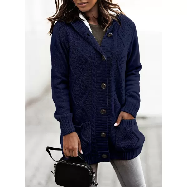Sidefeel Women's Cardigan Sweaters Hooded Fleece Lined Button Down Front Jackets Winter Coat with Pockets