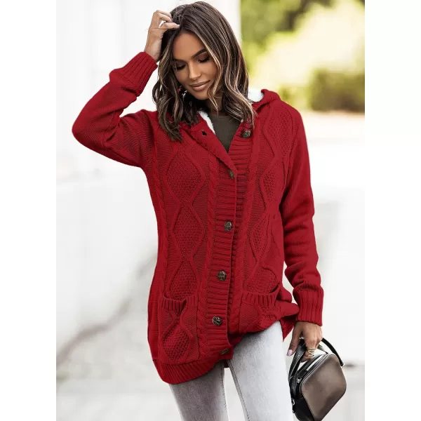 Sidefeel Women's Cardigan Sweaters Hooded Fleece Lined Button Down Front Jackets Winter Coat with Pockets