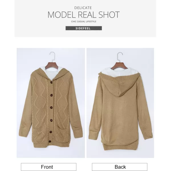 Sidefeel Women's Cardigan Sweaters Hooded Fleece Lined Button Down Front Jackets Winter Coat with Pockets
