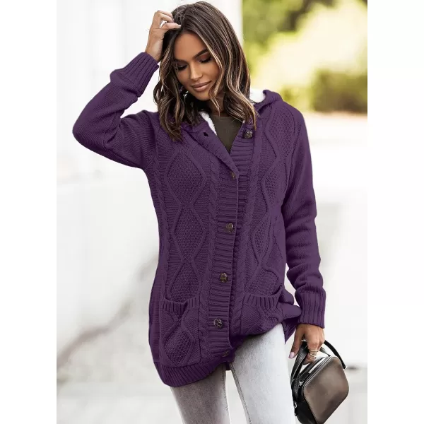 Sidefeel Women's Cardigan Sweaters Hooded Fleece Lined Button Down Front Jackets Winter Coat with Pockets