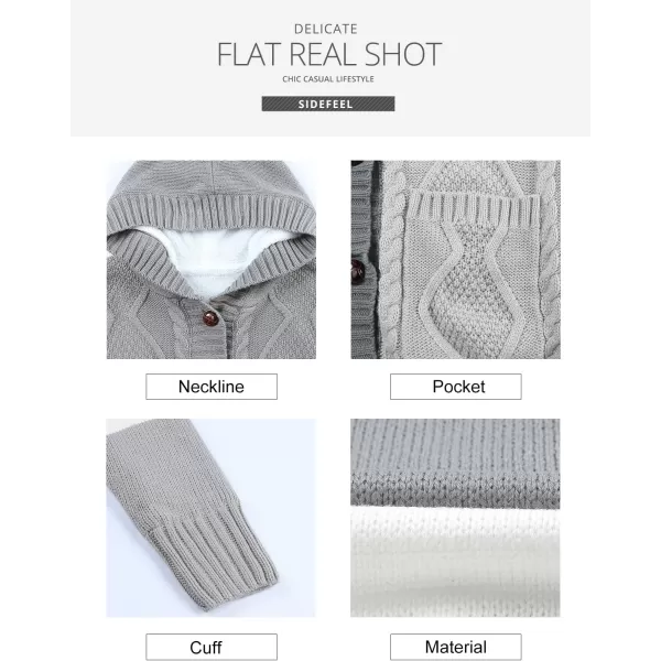 Sidefeel Women's Cardigan Sweaters Hooded Fleece Lined Button Down Front Jackets Winter Coat with Pockets