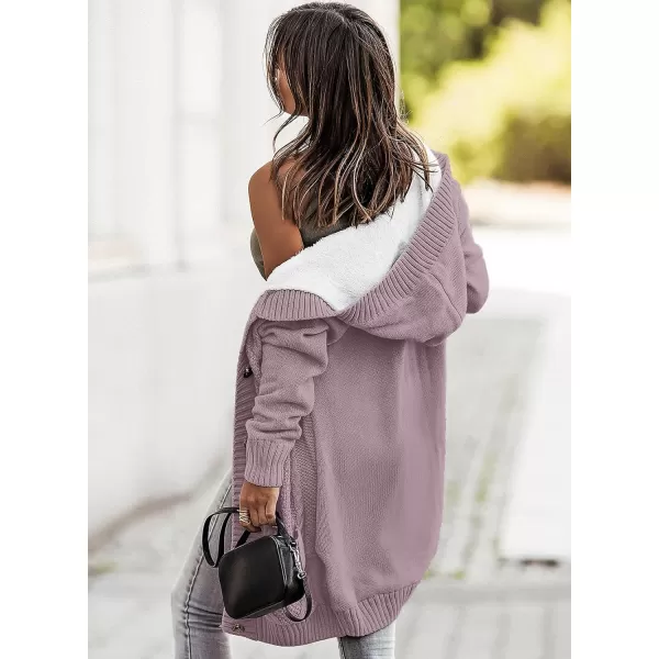 Sidefeel Women's Cardigan Sweaters Hooded Fleece Lined Button Down Front Jackets Winter Coat with Pockets