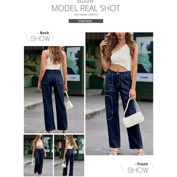 Sidefeel Women's Cargo Jeans Casual Loose Mid Rise Wide Leg Denim Pants