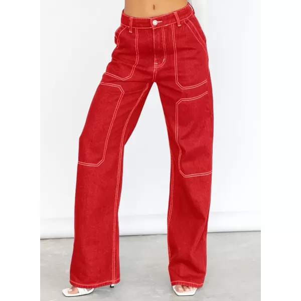 Sidefeel Women's Cargo Jeans Casual Loose Mid Rise Wide Leg Denim Pants