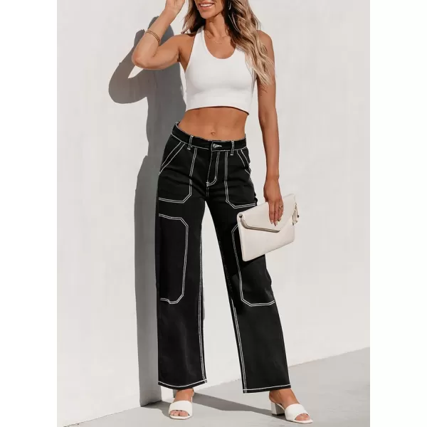 Sidefeel Women's Cargo Jeans Casual Loose Mid Rise Wide Leg Denim Pants