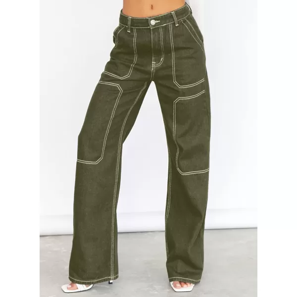 Sidefeel Women's Cargo Jeans Casual Loose Mid Rise Wide Leg Denim Pants