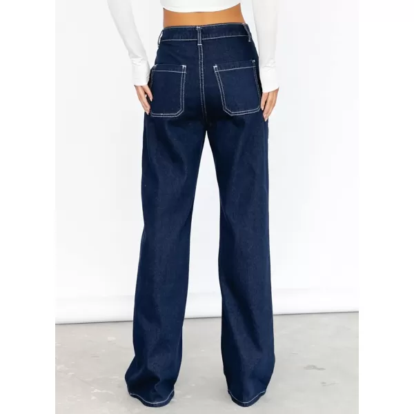 Sidefeel Women's Cargo Jeans Casual Loose Mid Rise Wide Leg Denim Pants