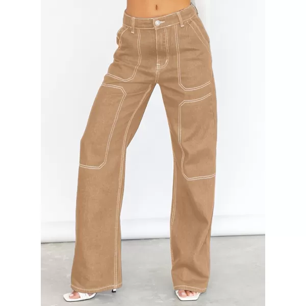Sidefeel Women's Cargo Jeans Casual Loose Mid Rise Wide Leg Denim Pants