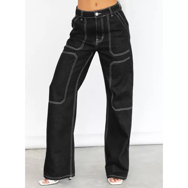 Sidefeel Women's Cargo Jeans Casual Loose Mid Rise Wide Leg Denim Pants