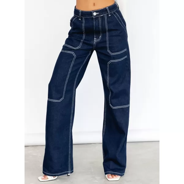 Sidefeel Women's Cargo Jeans Casual Loose Mid Rise Wide Leg Denim Pants