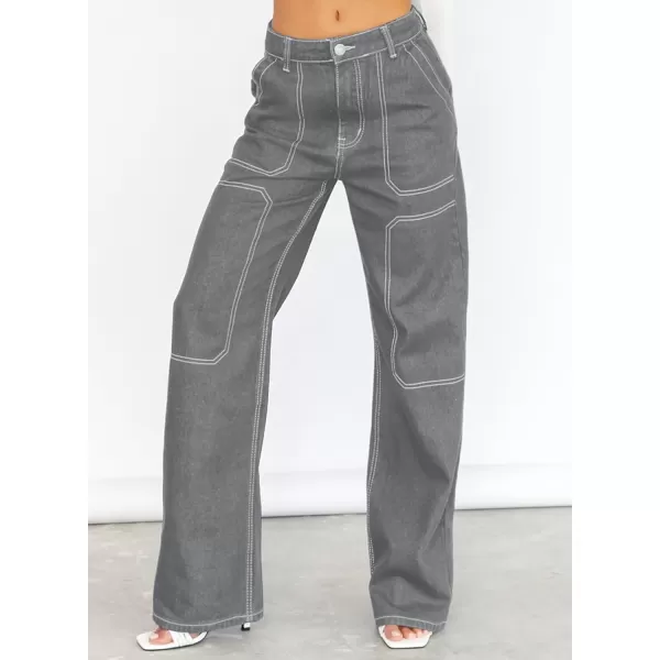Sidefeel Women's Cargo Jeans Casual Loose Mid Rise Wide Leg Denim Pants