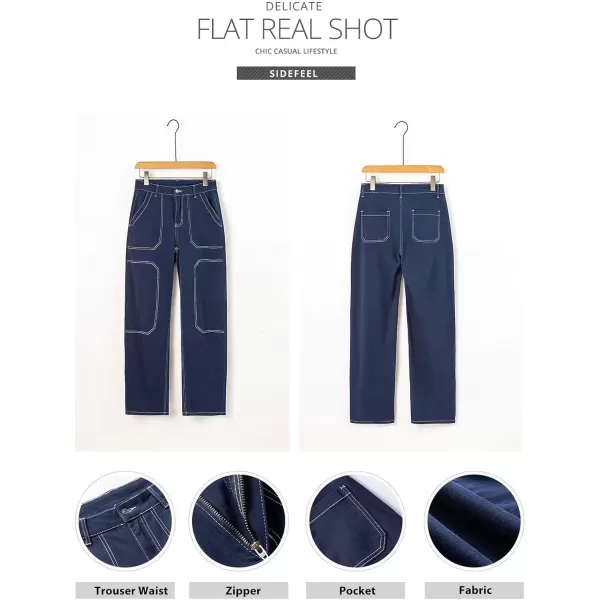 Sidefeel Women's Cargo Jeans Casual Loose Mid Rise Wide Leg Denim Pants