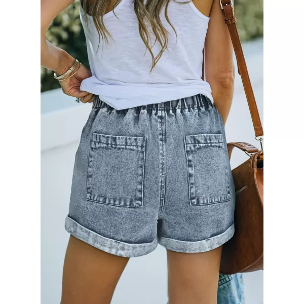 Sidefeel Womens Casual Elastic Waist Rolled Hem Denim Shorts Drawstring Loose Fit Jean Shorts