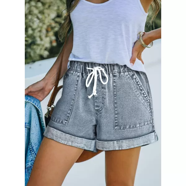 Sidefeel Womens Casual Elastic Waist Rolled Hem Denim Shorts Drawstring Loose Fit Jean Shorts