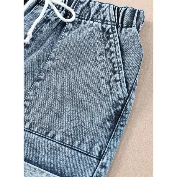 Sidefeel Womens Casual Elastic Waist Rolled Hem Denim Shorts Drawstring Loose Fit Jean Shorts