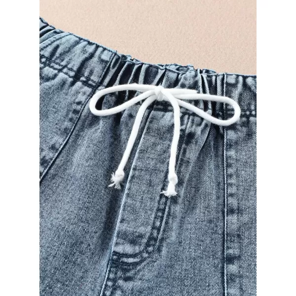 Sidefeel Womens Casual Elastic Waist Rolled Hem Denim Shorts Drawstring Loose Fit Jean Shorts