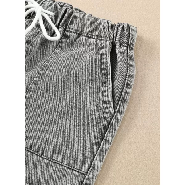 Sidefeel Womens Casual Elastic Waist Rolled Hem Denim Shorts Drawstring Loose Fit Jean Shorts