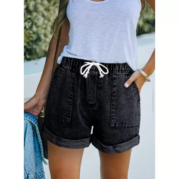 Sidefeel Womens Casual Elastic Waist Rolled Hem Denim Shorts Drawstring Loose Fit Jean Shorts