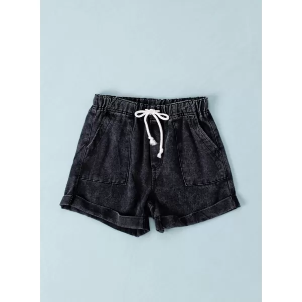 Sidefeel Womens Casual Elastic Waist Rolled Hem Denim Shorts Drawstring Loose Fit Jean Shorts